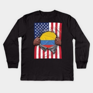 Colombia Flag American Flag Ripped - Gift for Colombian From Colombia Kids Long Sleeve T-Shirt